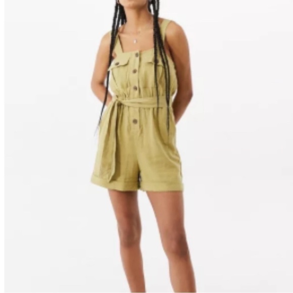 Urban Outfitters UO Malibu Romper Women Small Khaki Brown Sleeveless Linen Blend - Picture 1 of 13
